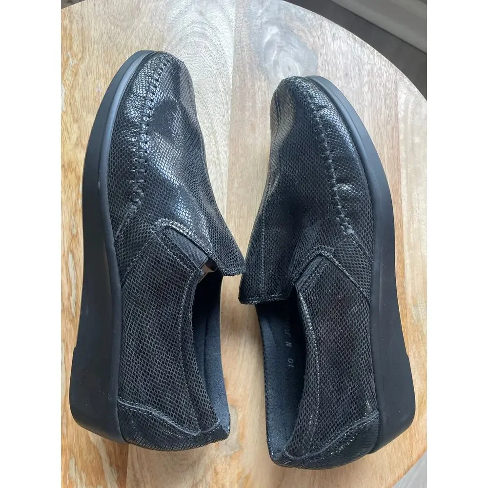 SAS DREAM Womens Black Snake Leather Comfort Loafers Shoes 10